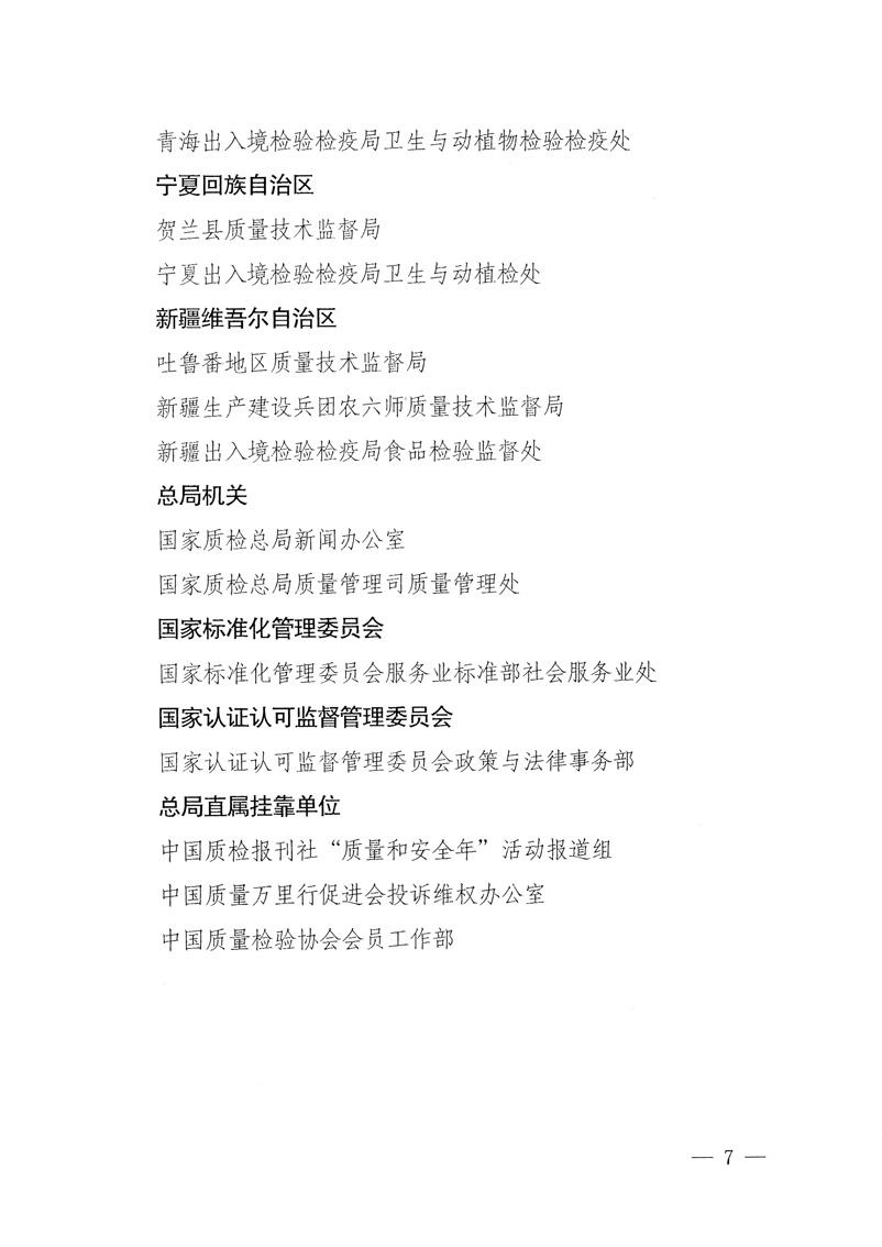 國家質(zhì)量監(jiān)督檢驗檢疫總局《關于表彰全國質(zhì)檢系統(tǒng)“質(zhì)量和安全年”活動先進單位和先進個人的決定》